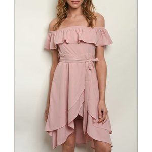 Blush ruffled tunic dress
